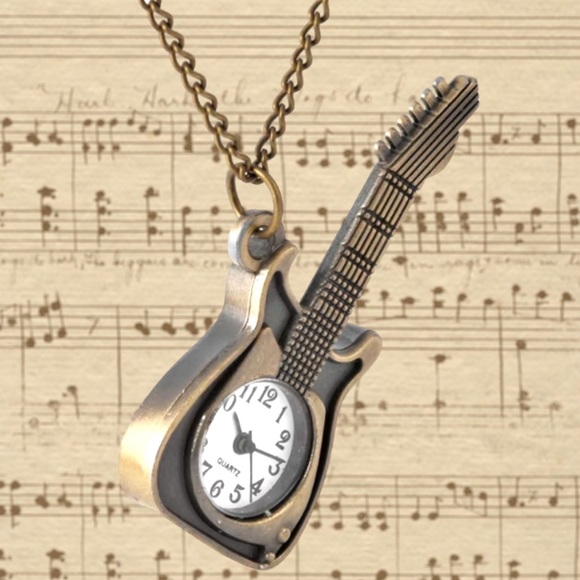 Alloy Guitar Pocket Quartz Watch With Chain For Any Music Lover - Picture 2 of 4